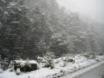 Nieve en la Cuesta Moraga en el camino de regreso de Chaitén.